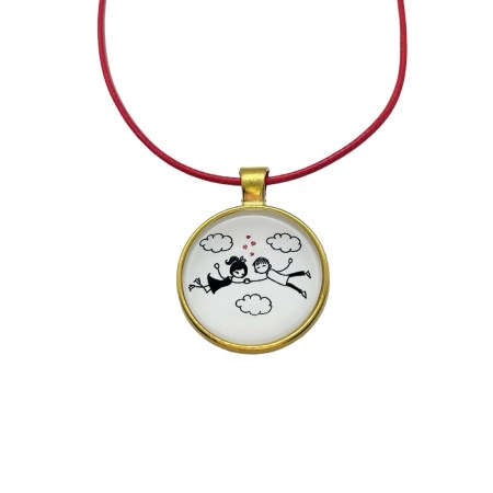 necklace red cord gold love couple